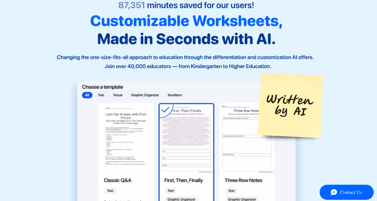 A glimpse into Worksheets.ai homepage