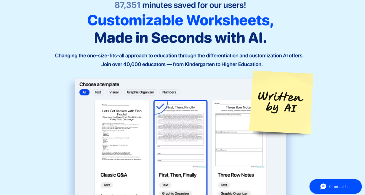 A glimpse into Worksheets.ai homepage