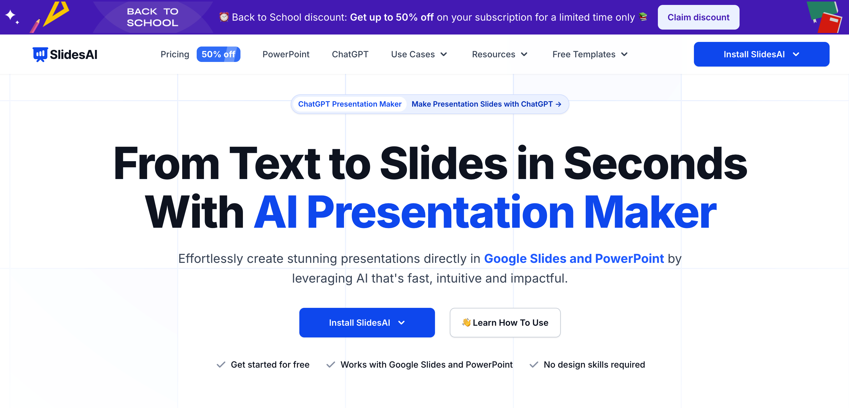 Homepage snippet of SlidesAI for readers to see