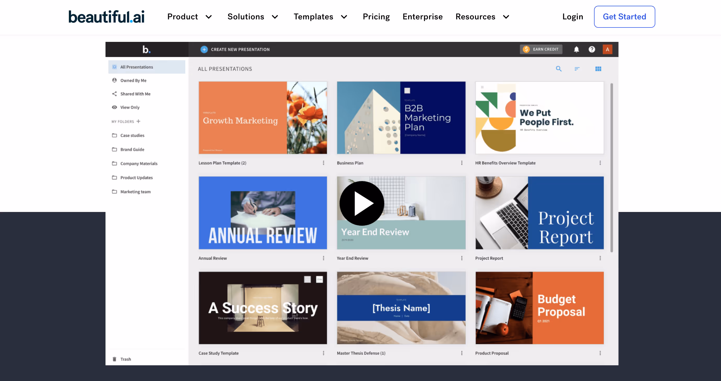Homepage snippet of Beautiful.ai for readers to see