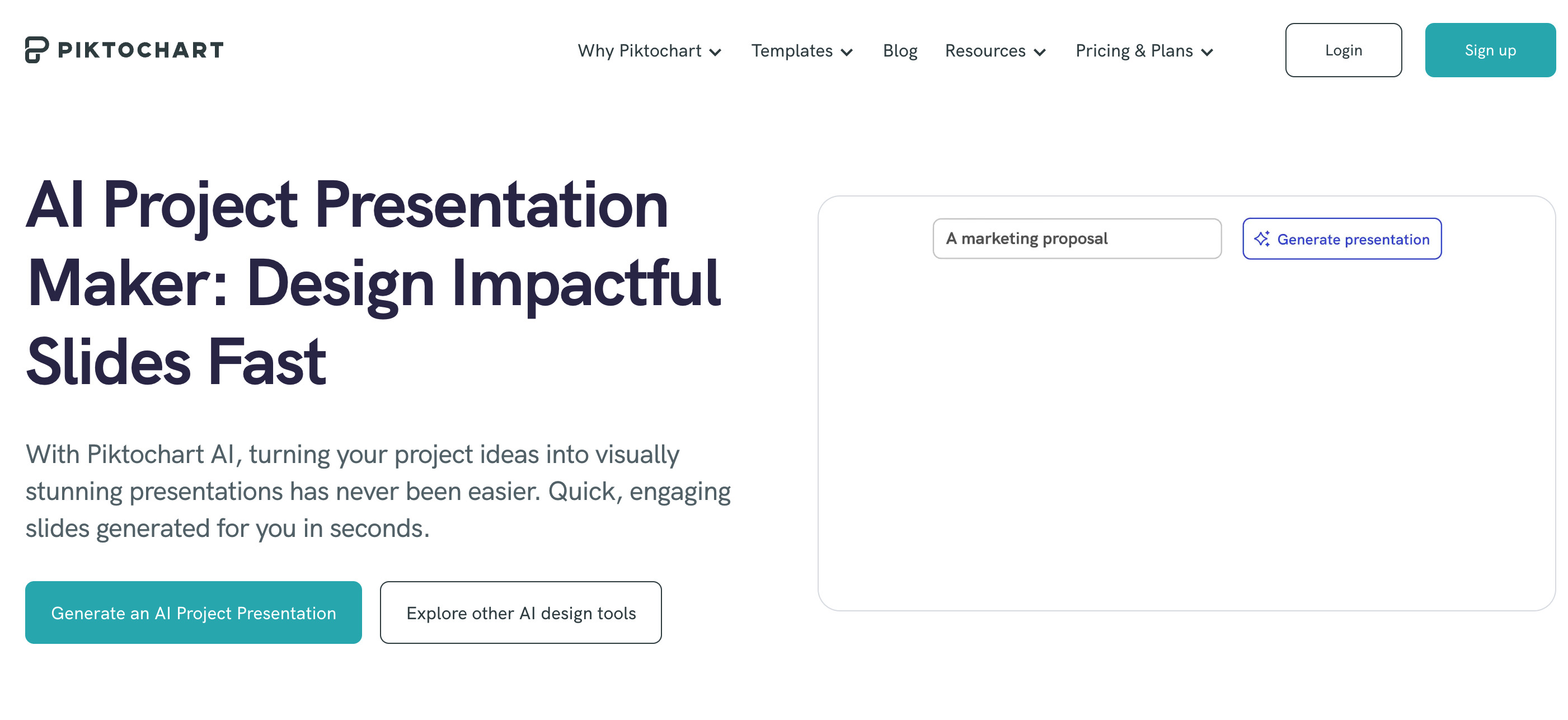 Homepage snippet of Piktochart for readers to see