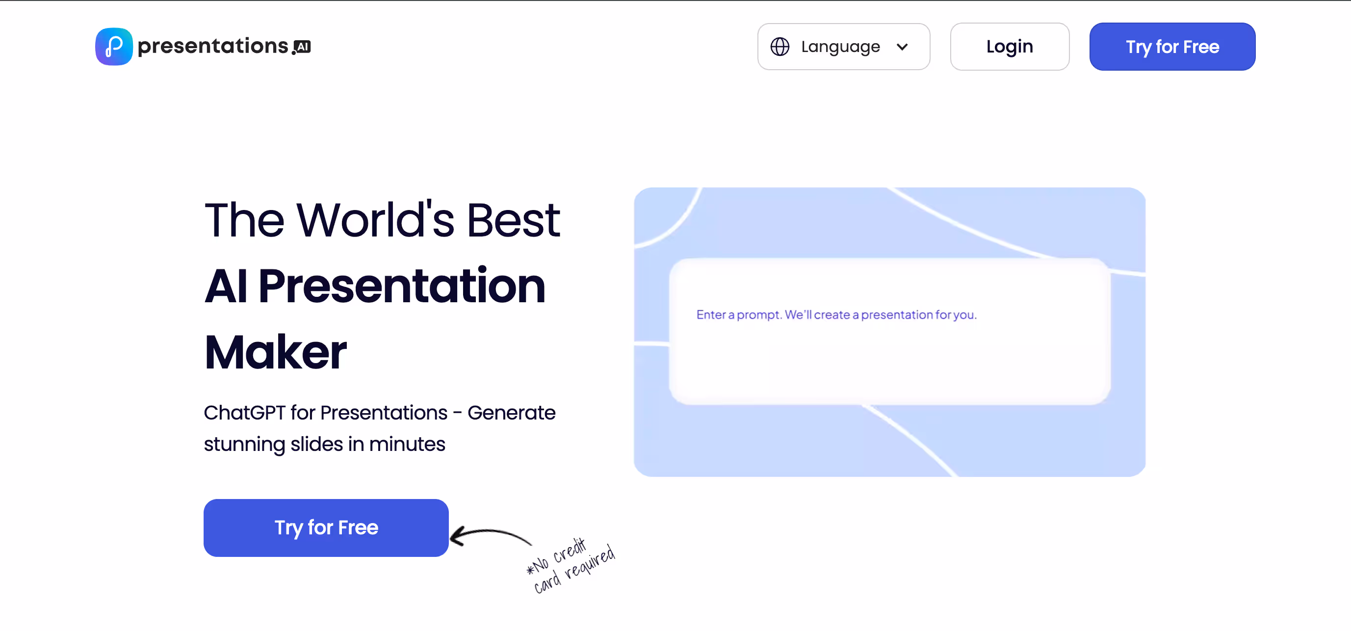 Homepage snippet of Presentations.ai for readers to see