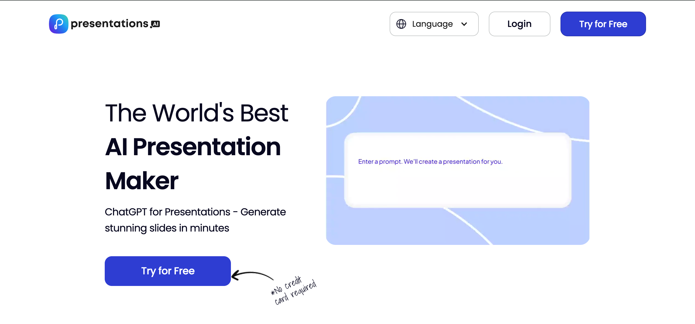 Homepage snippet of Presentations.ai for readers to see
