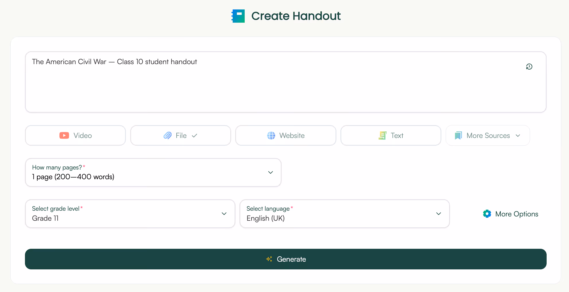 A feature to create handouts for students