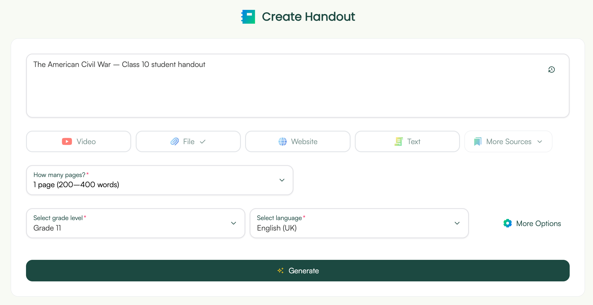 A feature to create handouts for students