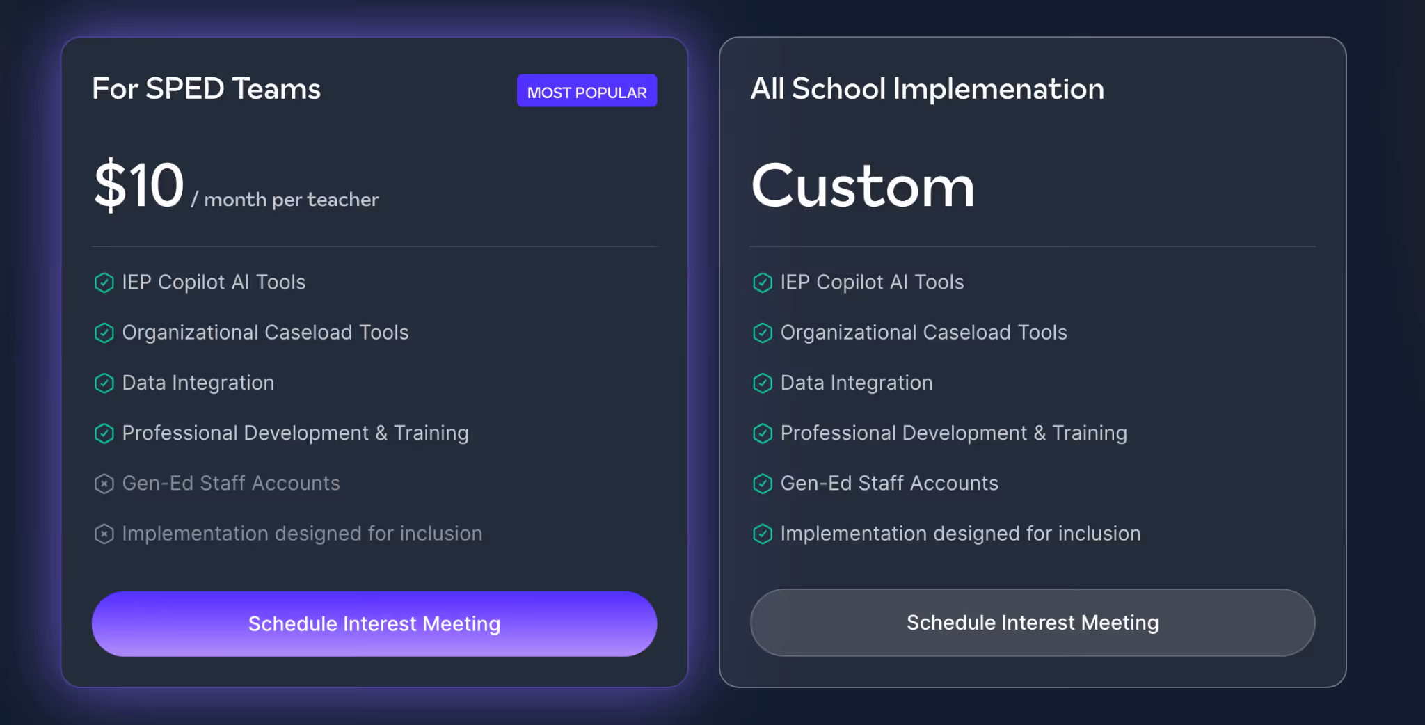 PlaygroundIEP pricing page