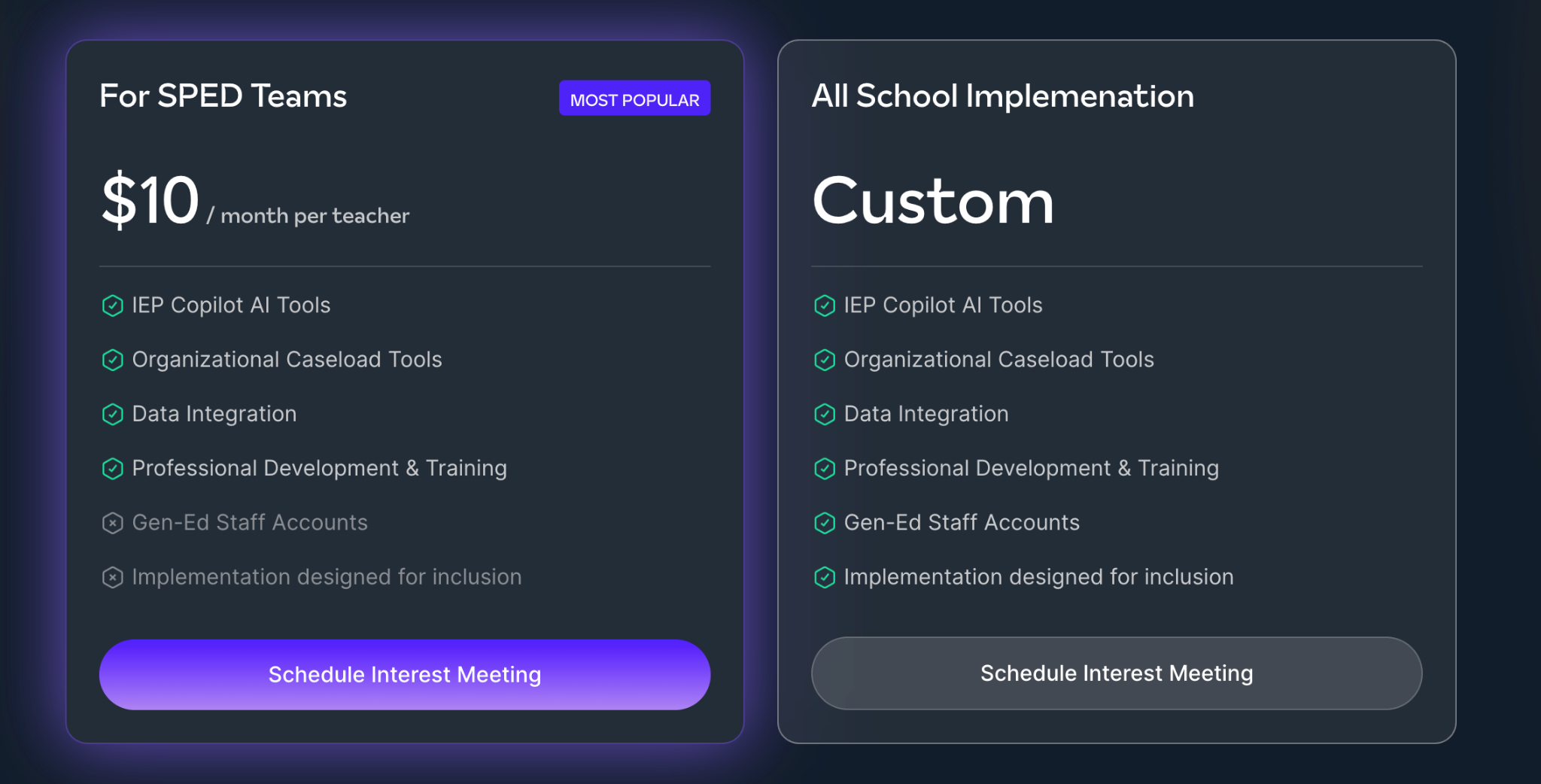 PlaygroundIEP pricing page