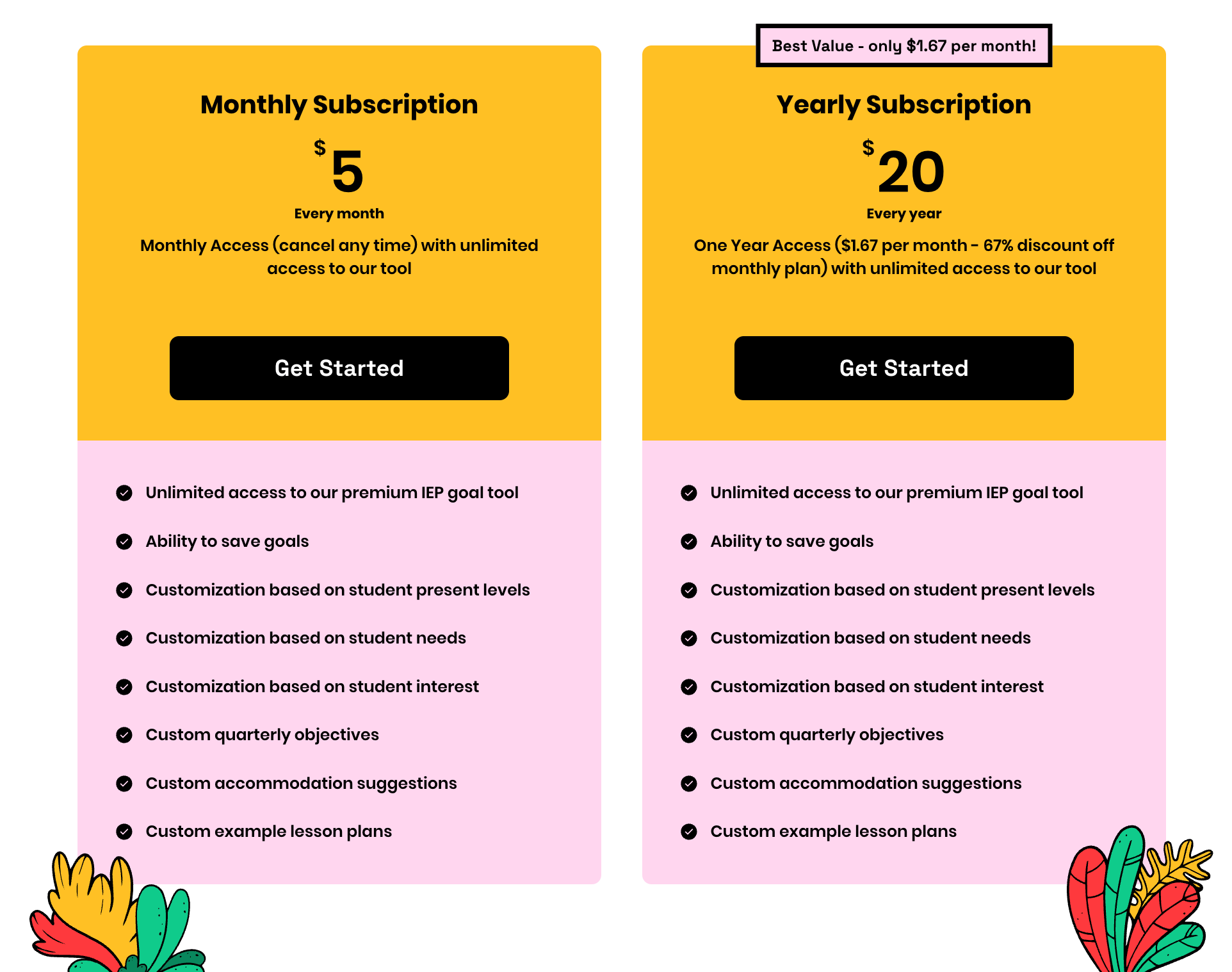 GoalGenius pricing page