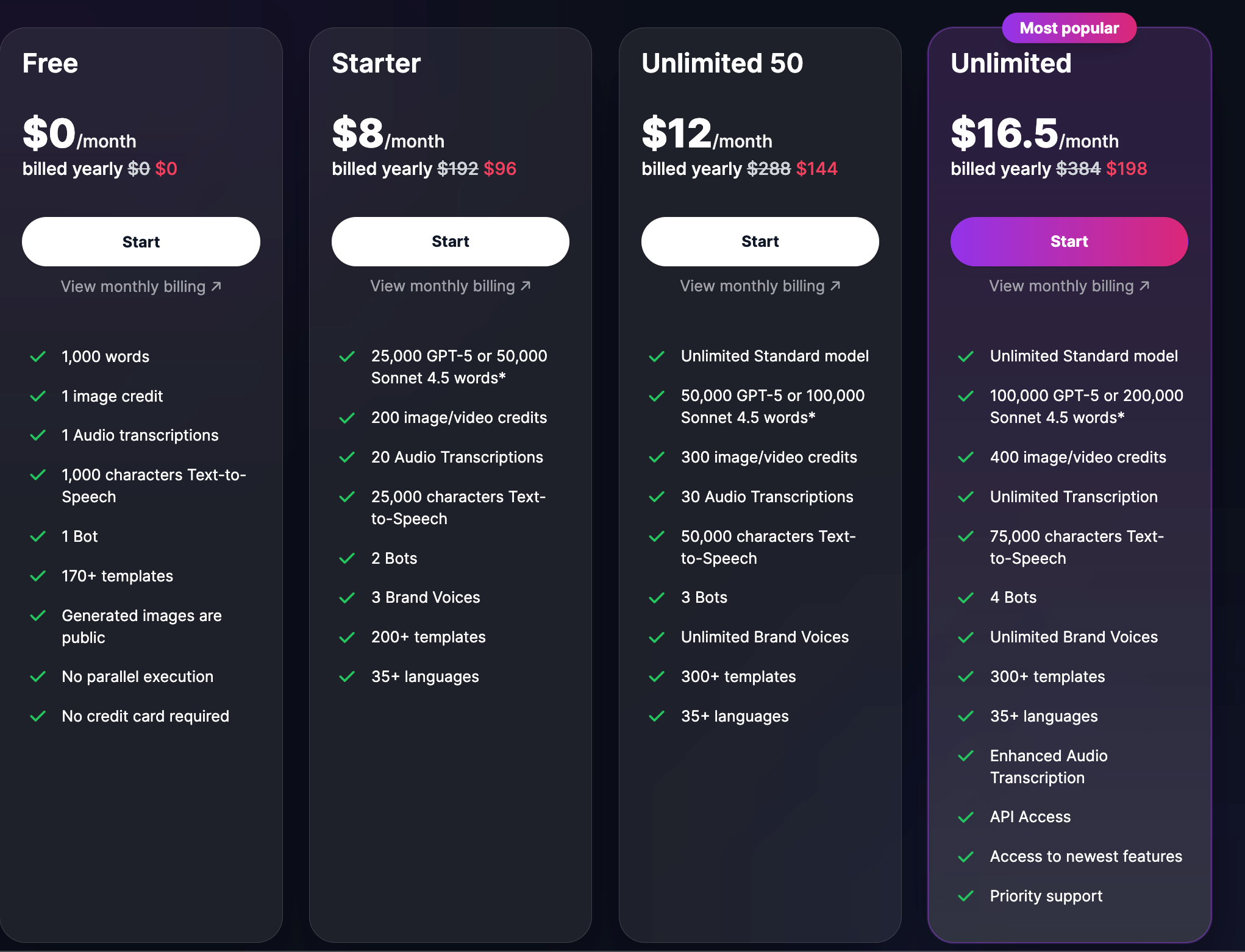 Easy-Peasy AI pricing page