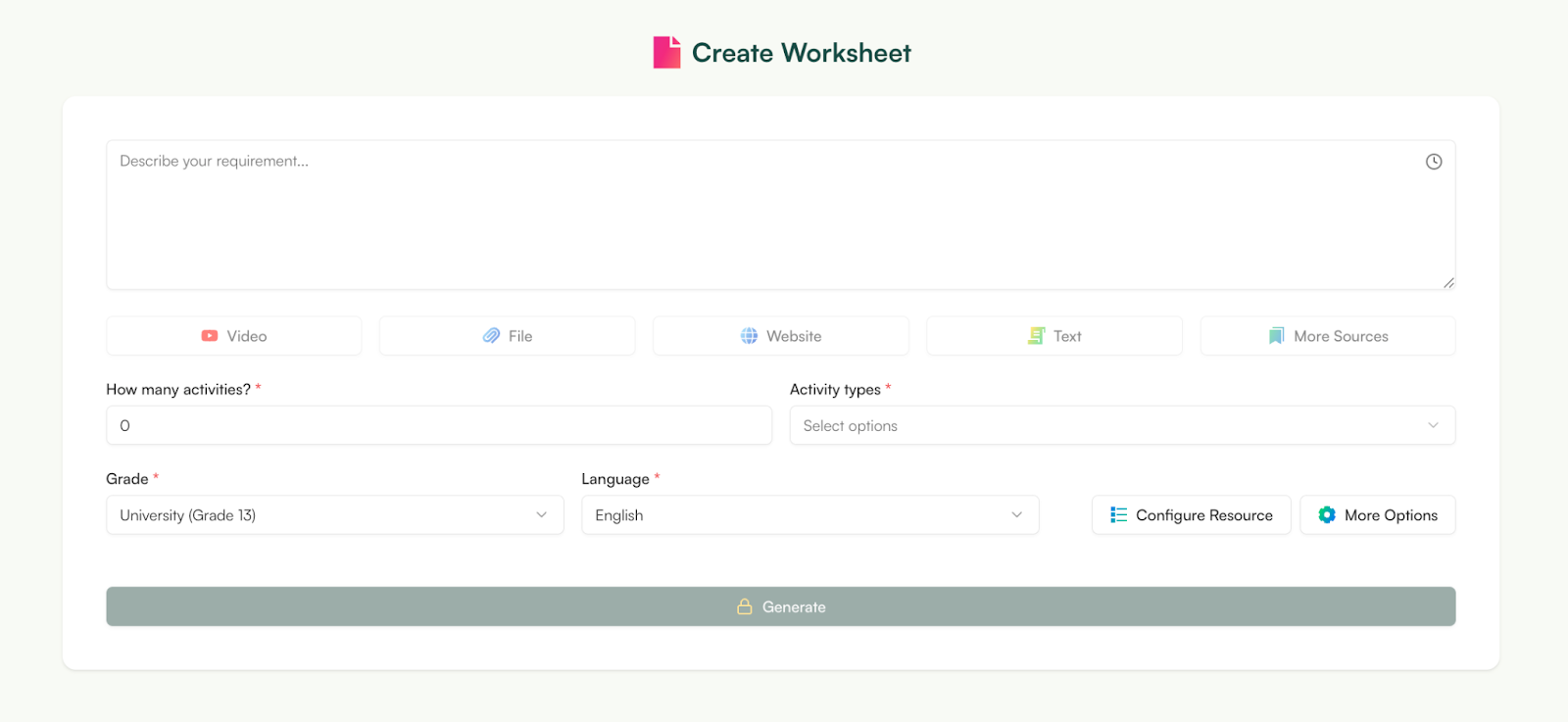 worksheet feature in monsha