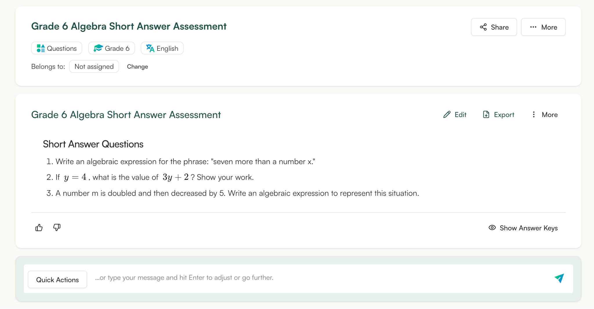 assessment generator monsha
