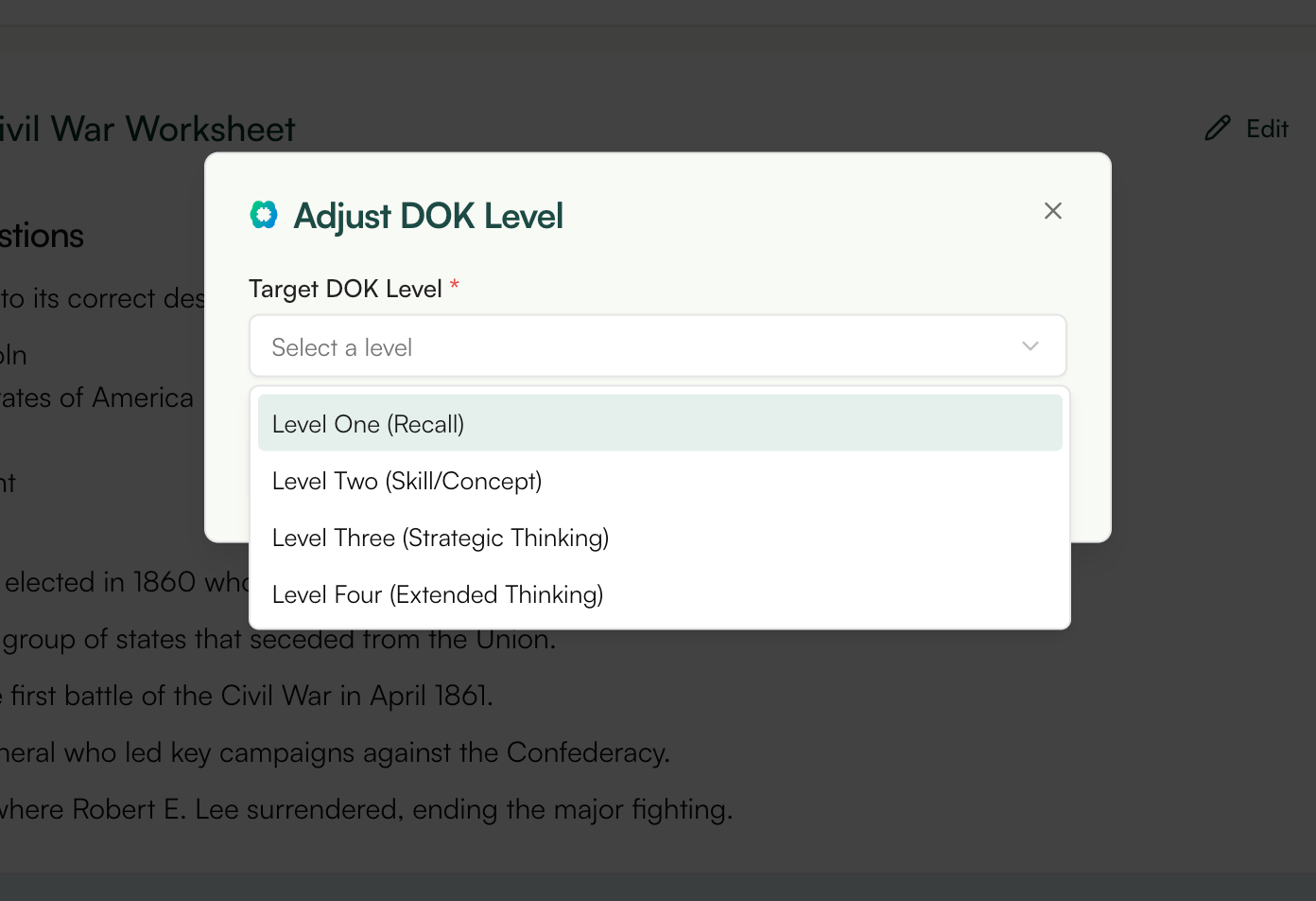 differentiated worksheets based on DOK level