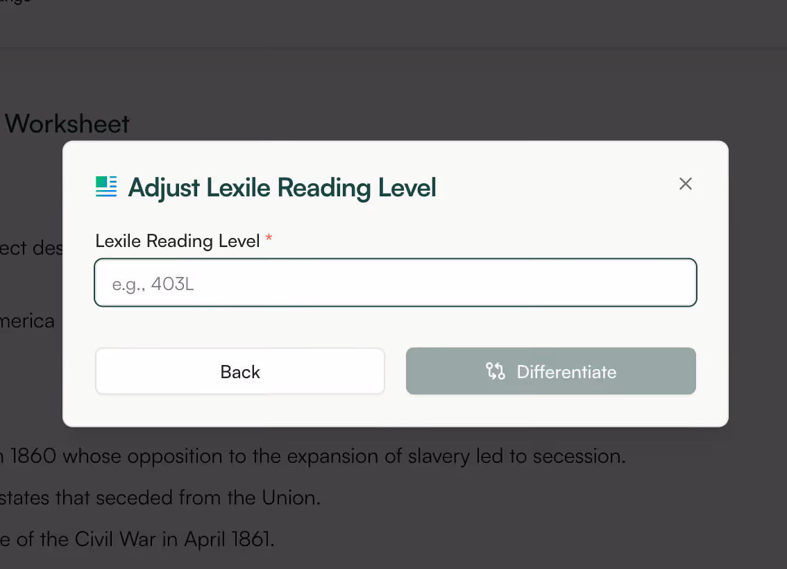 differentiate worksheets based on lexile level