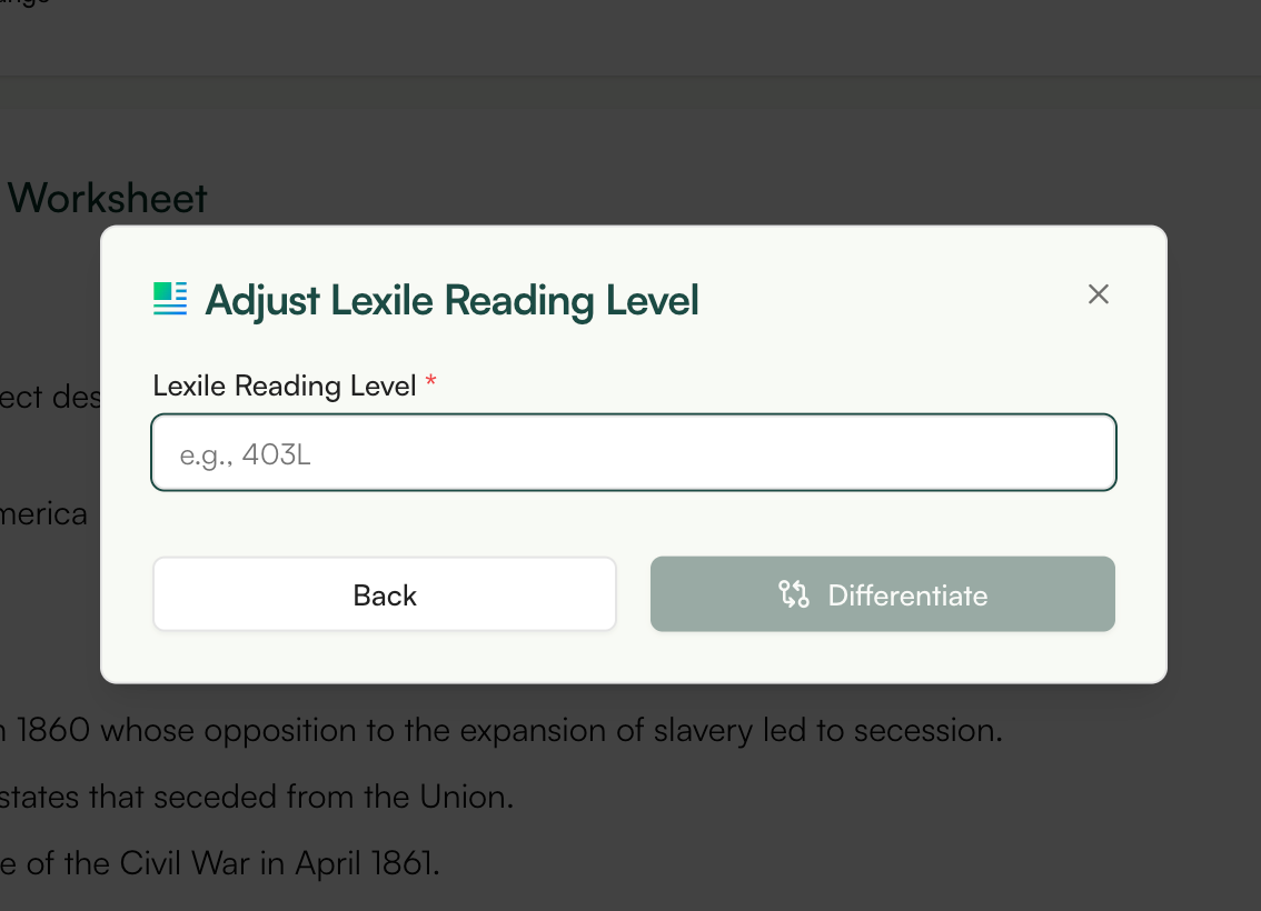 differentiate worksheets based on lexile level