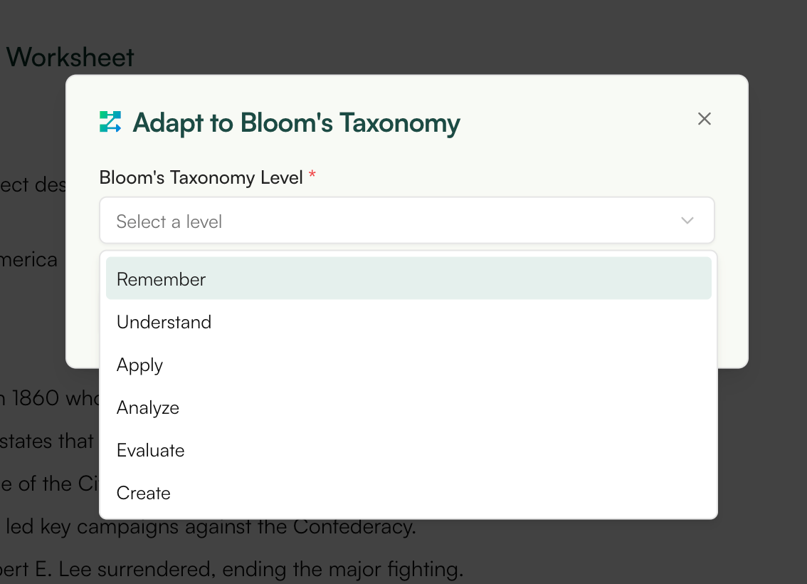 differentiate worksheet based on bloom's taxonomy