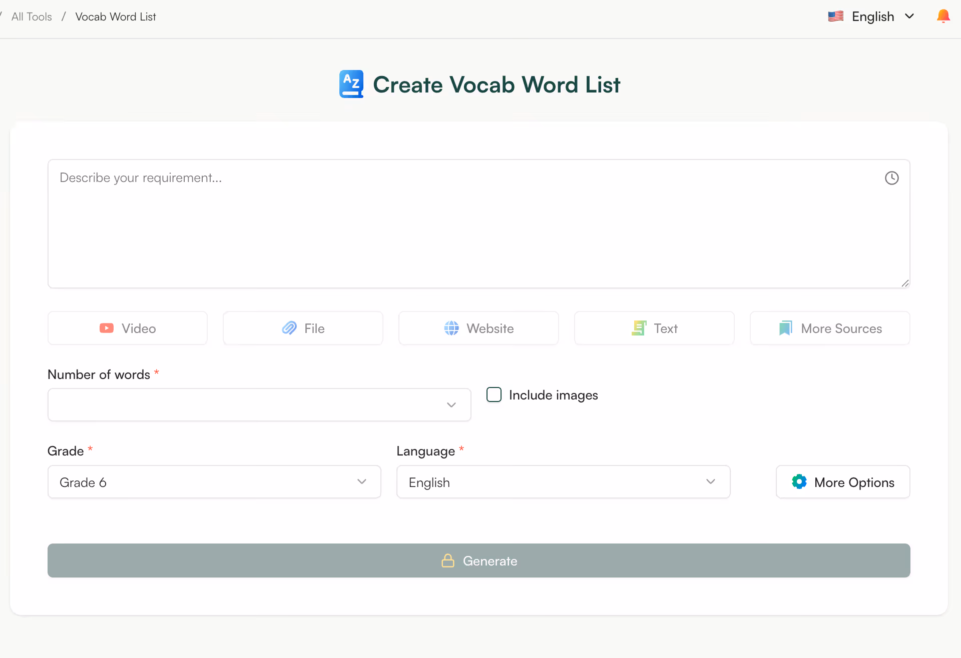 monsha vocabulary list generator