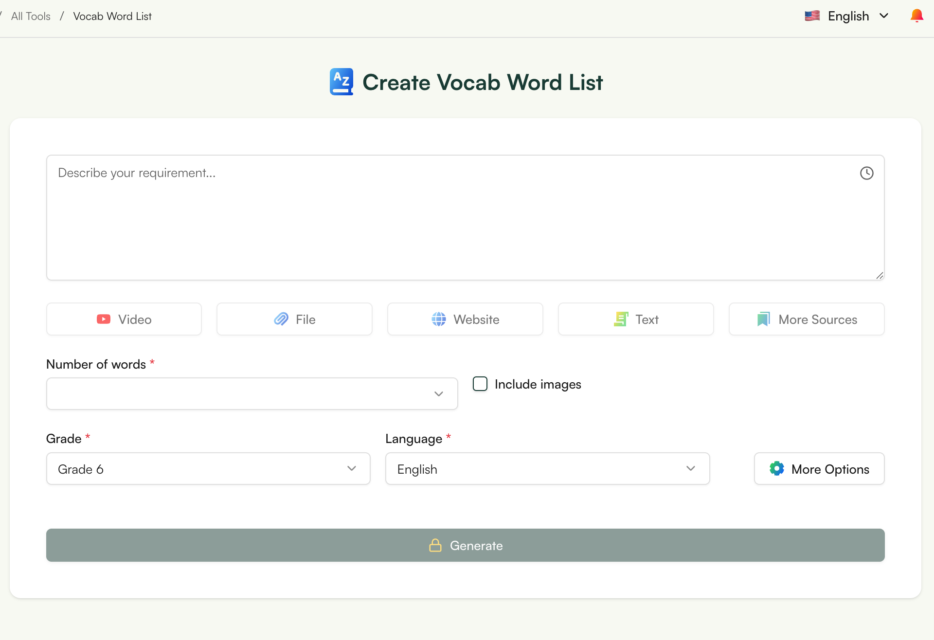 monsha vocabulary list generator