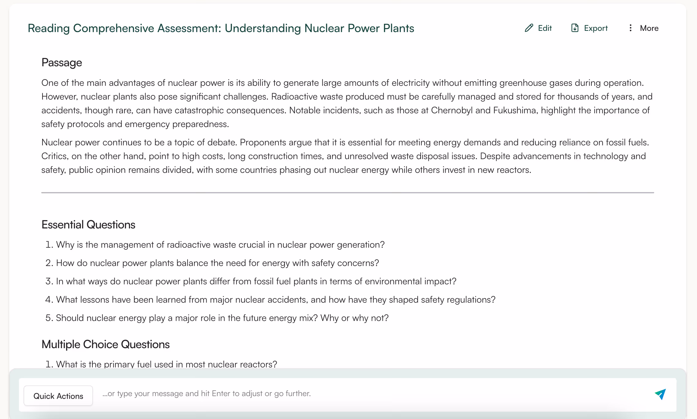 5. Generate reading comprehension questions from a passage