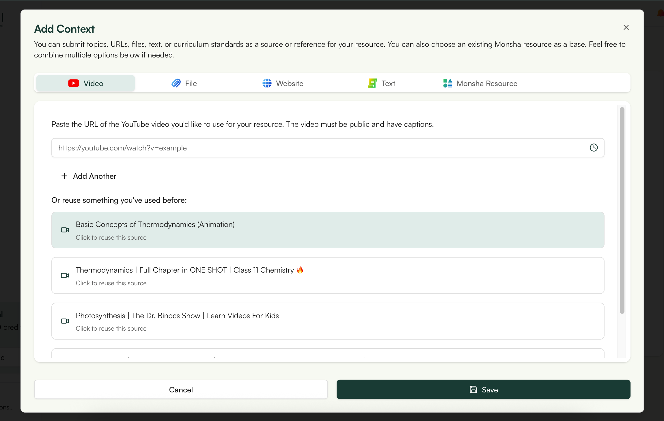 Create lesson plan from YouTube video using Monsha
