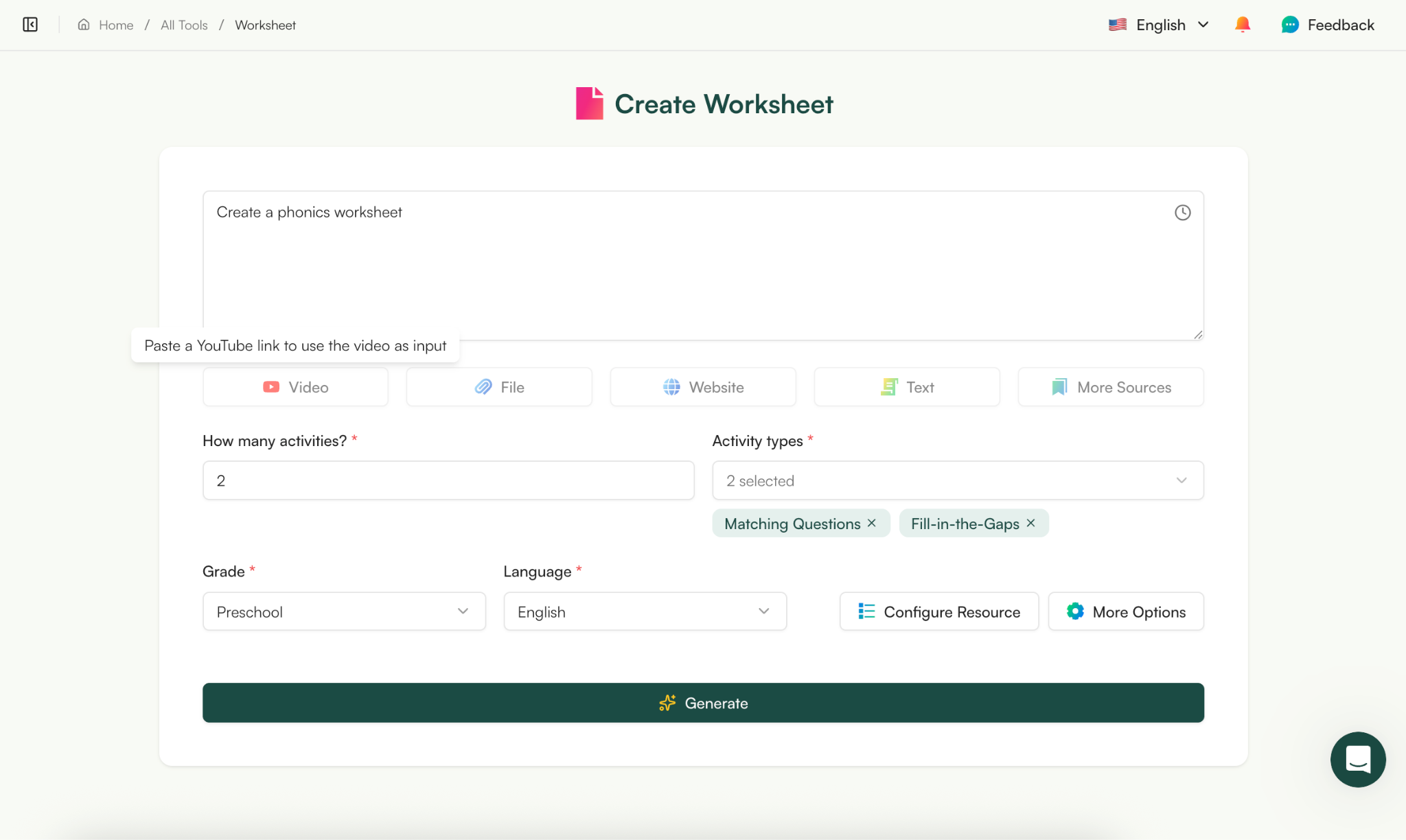 create phonics worksheet with Monsha