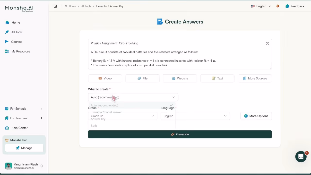 generate exemplar and answer key 
