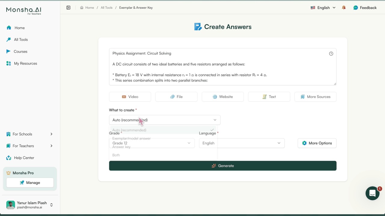 generate exemplar and answer key 