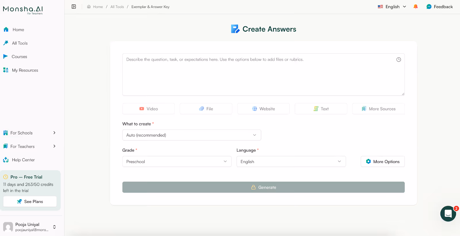 Create Exemplar and Answer Key Using AI