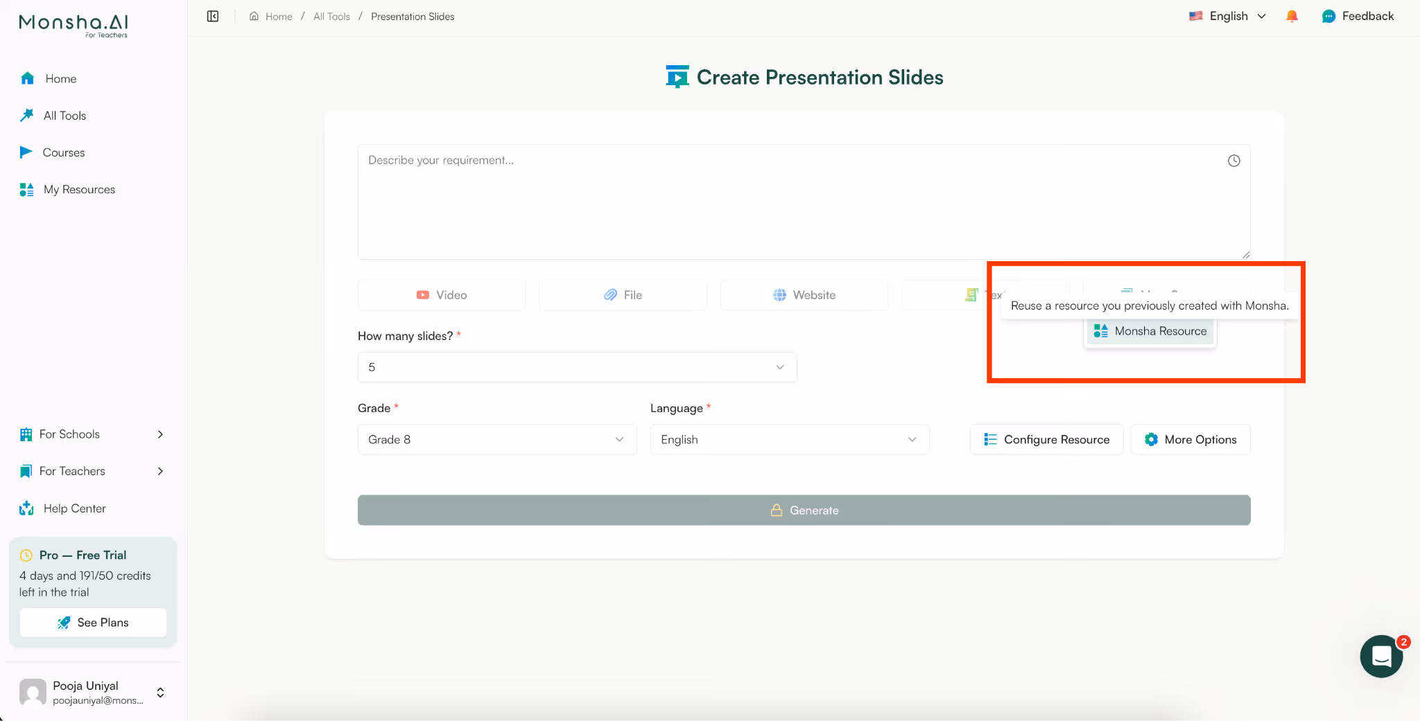 create vocab lists with monsha