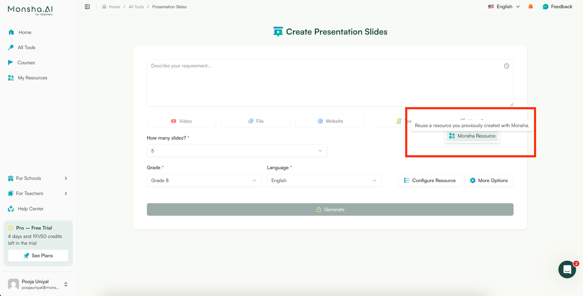 create vocab lists with monsha