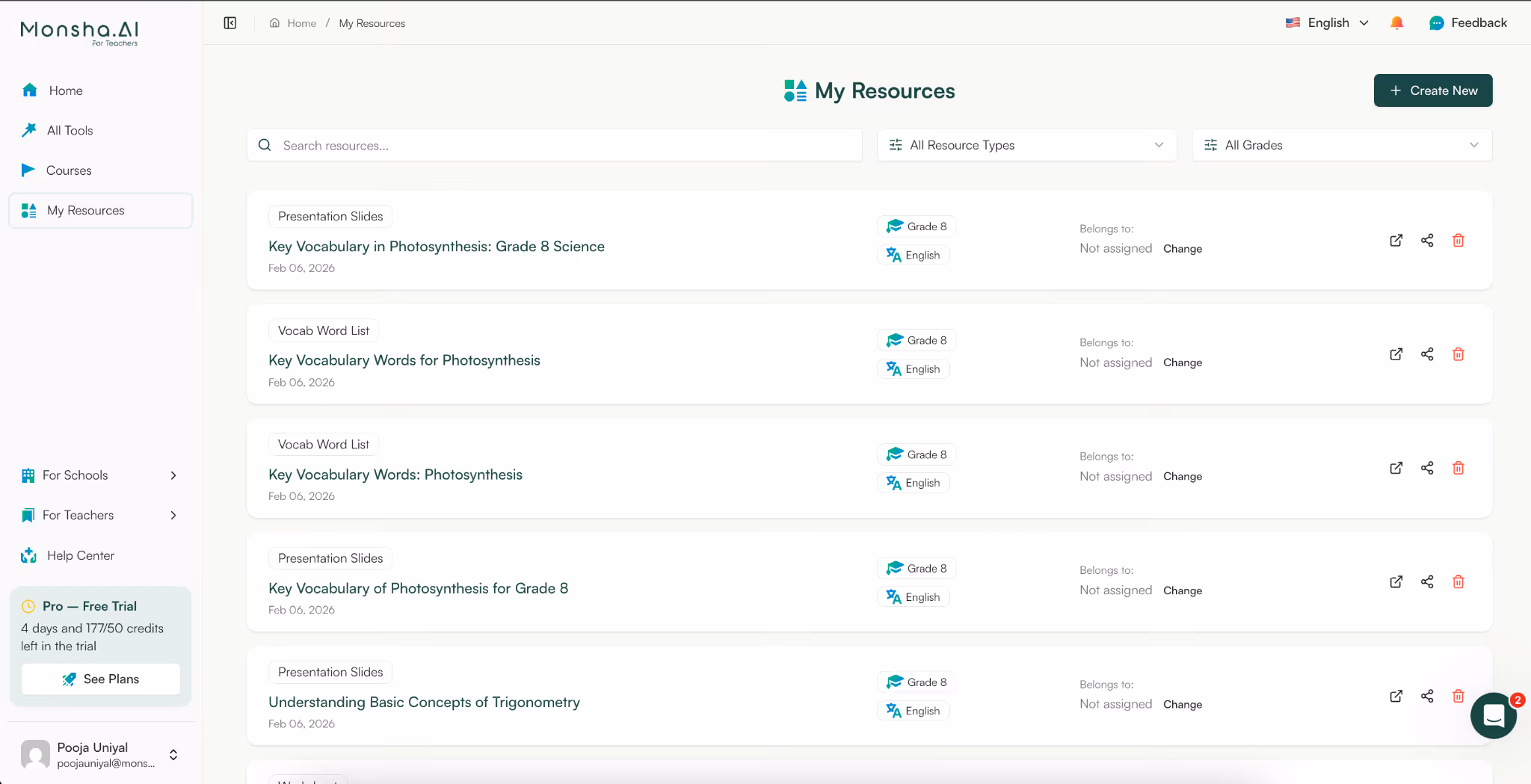 use monsha AI to convert vocabulary lists to ppt slides