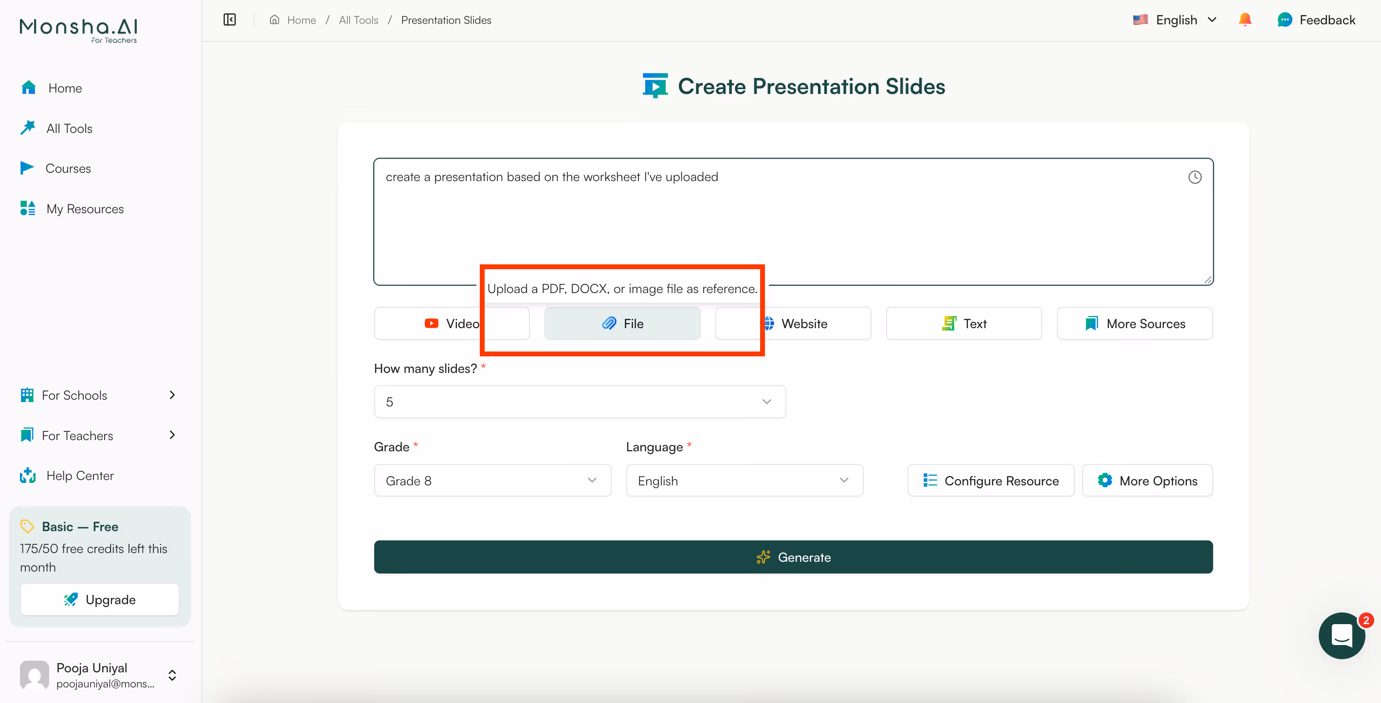 create a presentation based on a worksheet
