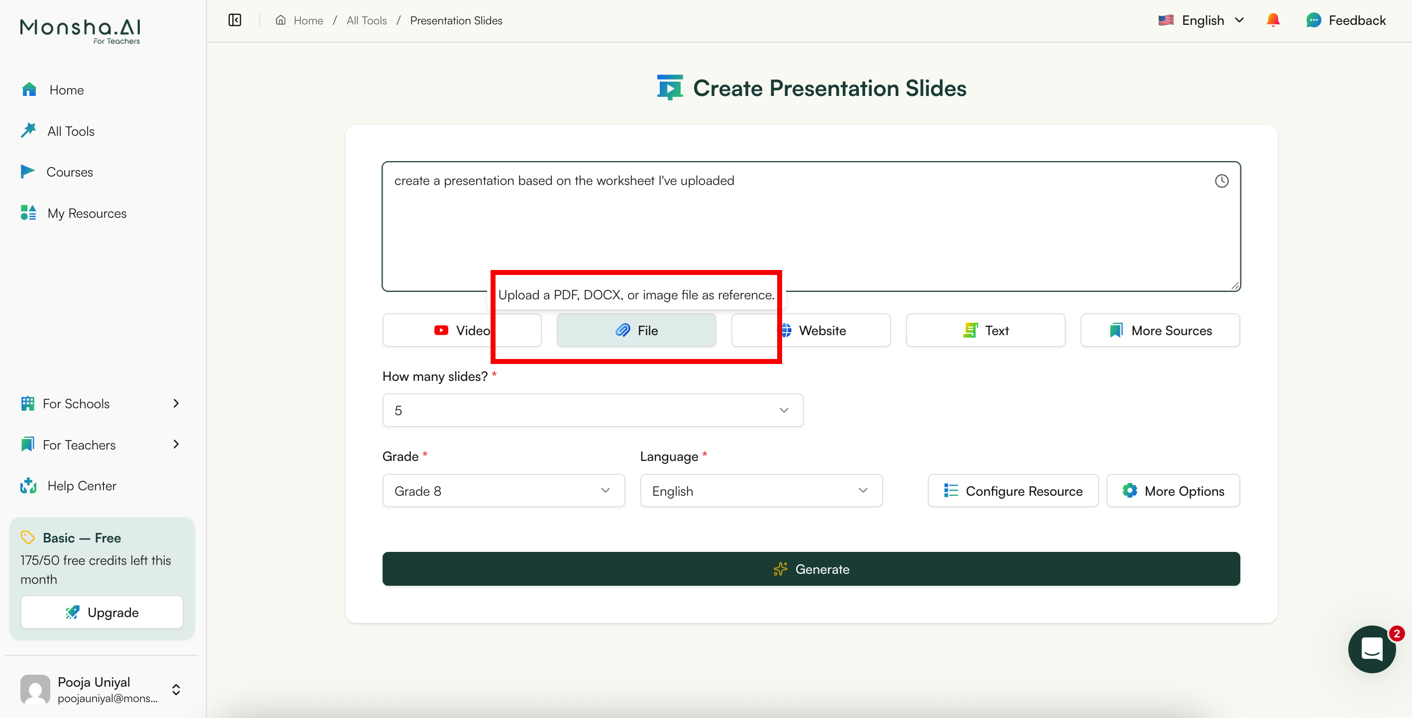 create a presentation based on a worksheet