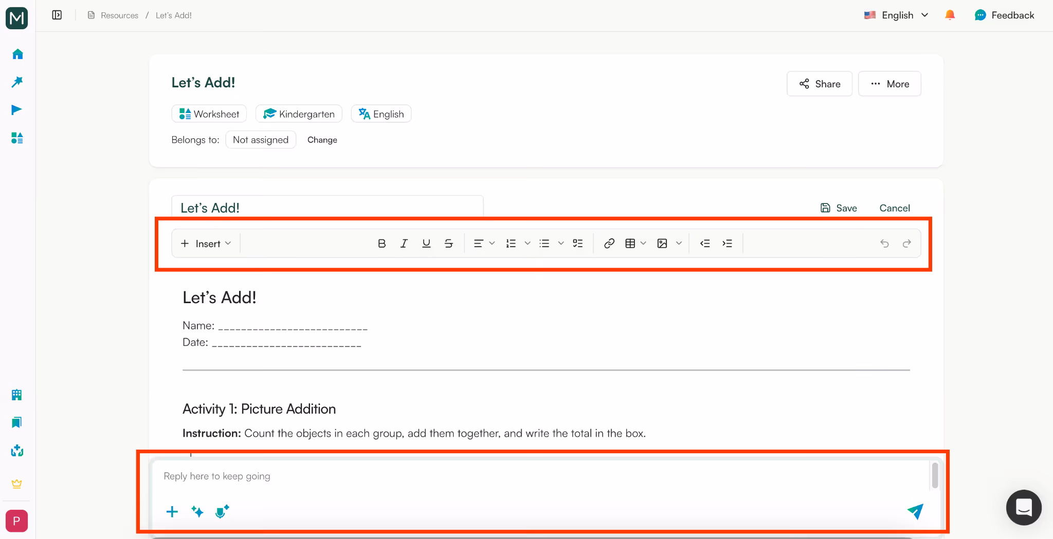 Create a Printable Kindergarten Worksheet with AI