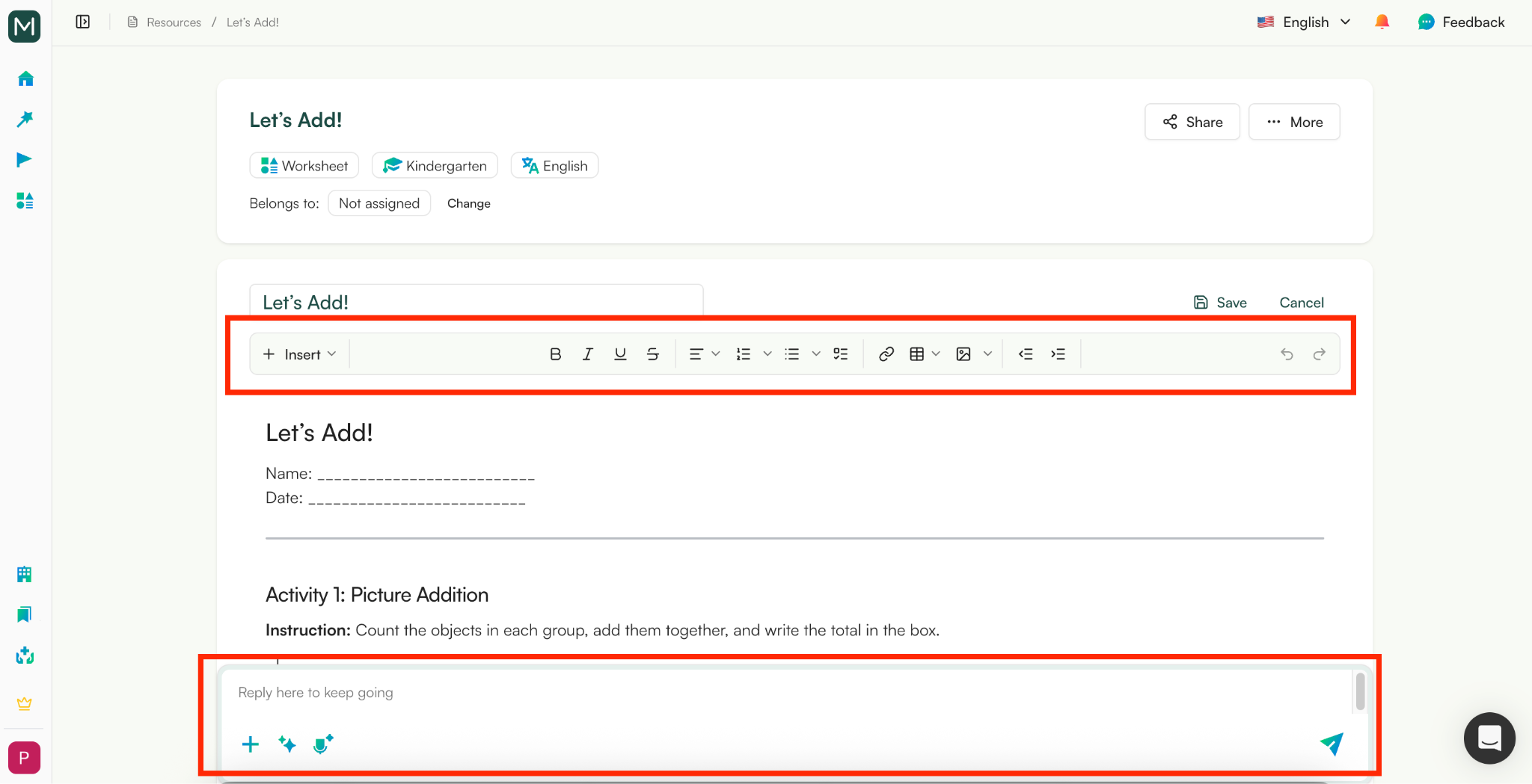 Create a Printable Kindergarten Worksheet with AI