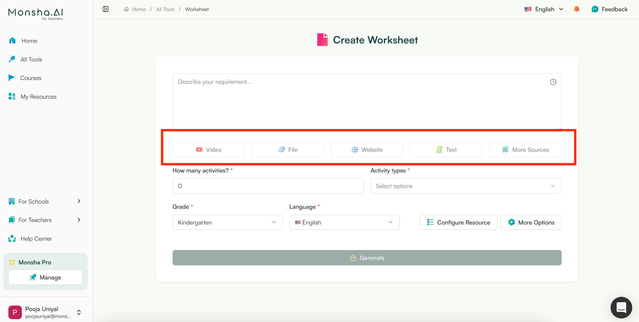 Create a Printable Kindergarten Worksheet with AI