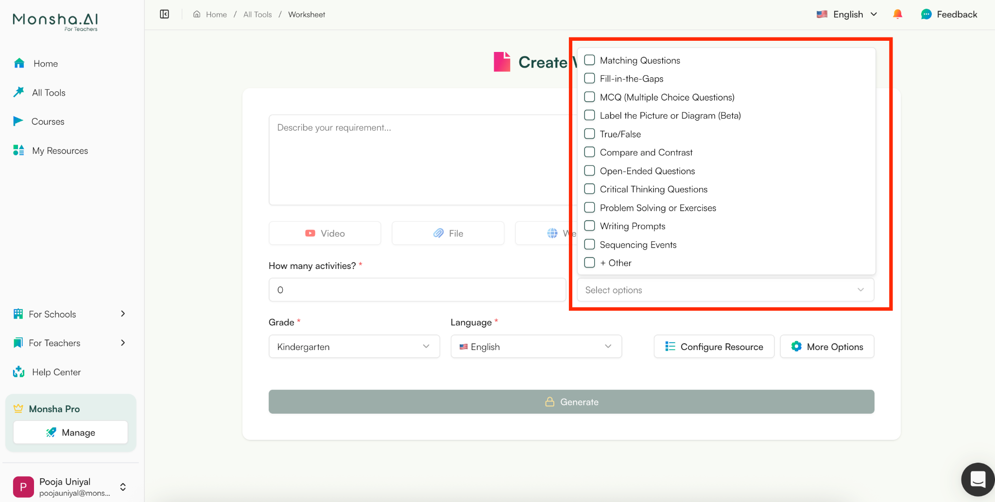 Create a Printable Kindergarten Worksheet with AI