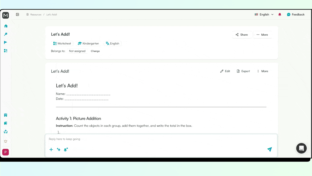 types of kindergarten worksheets you can create with Monsha