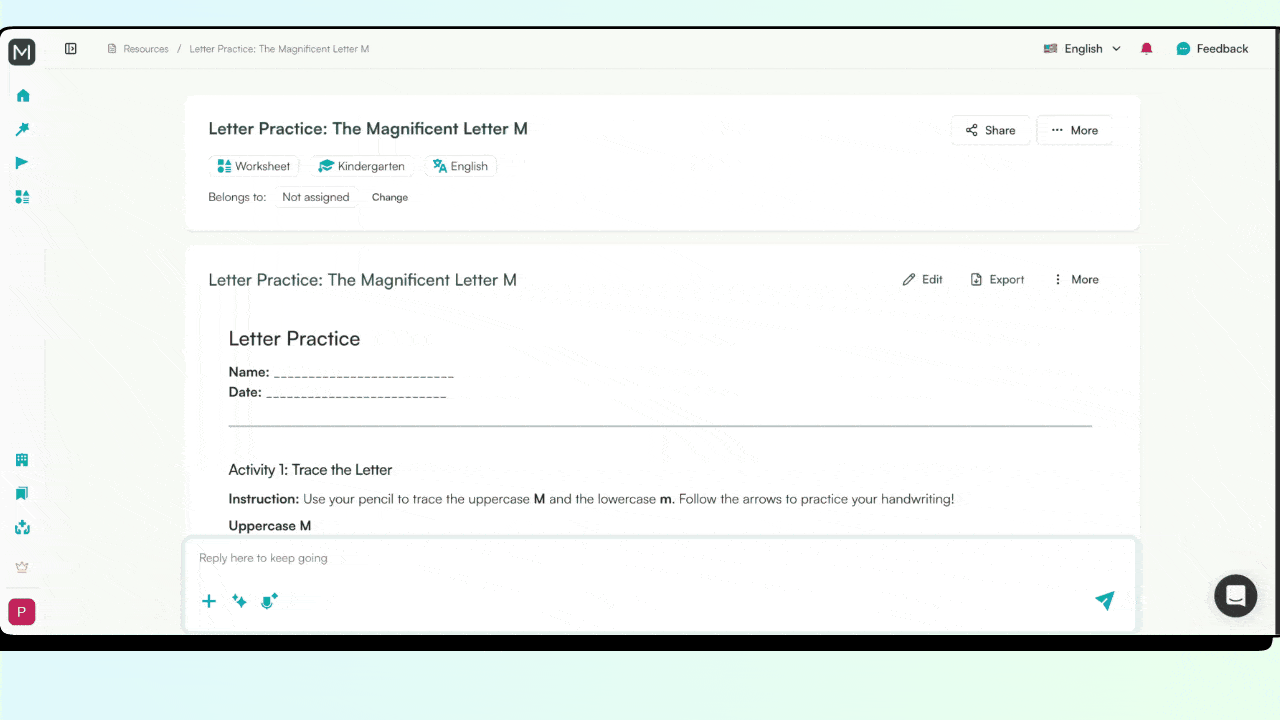 types of kindergarten worksheets you can create with Monsha