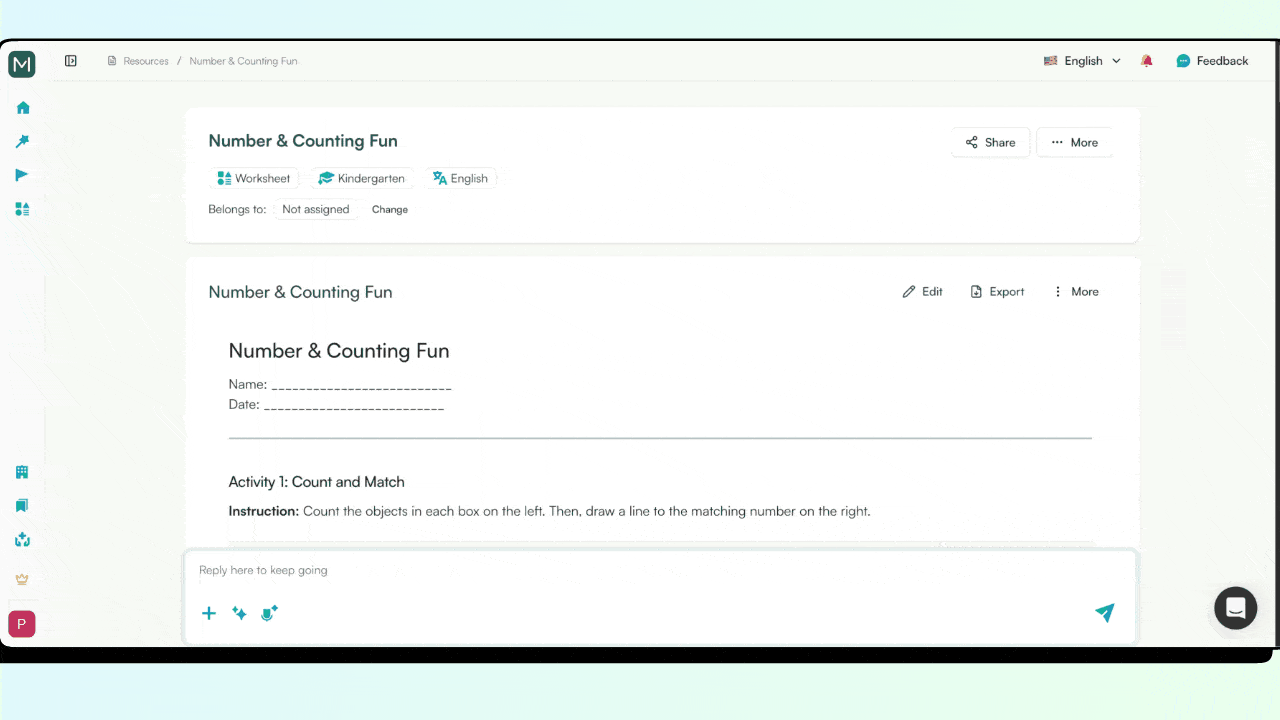types of kindergarten worksheets you can create with Monsha