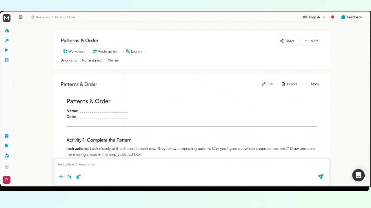 types of kindergarten worksheets you can create with Monsha