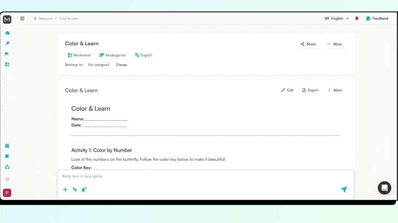 types of kindergarten worksheets you can create with Monsha