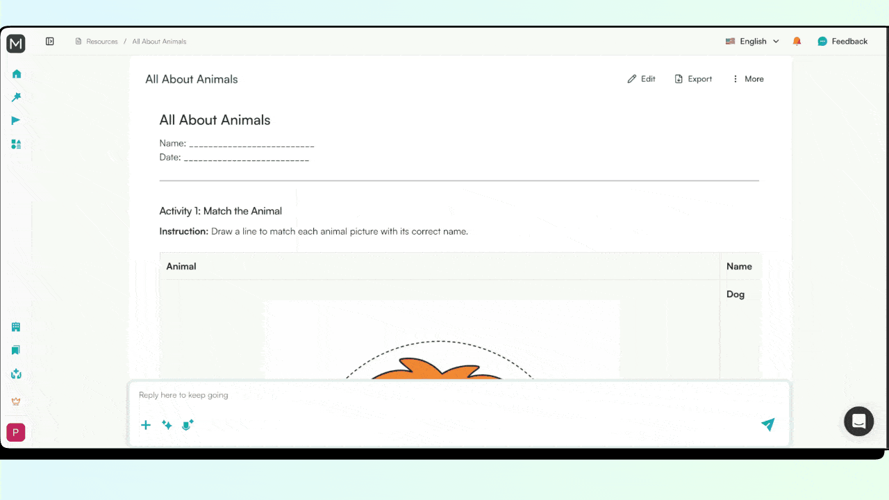 types of kindergarten worksheets you can create with Monsha