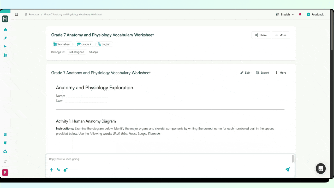create vocabulary worksheets with AI