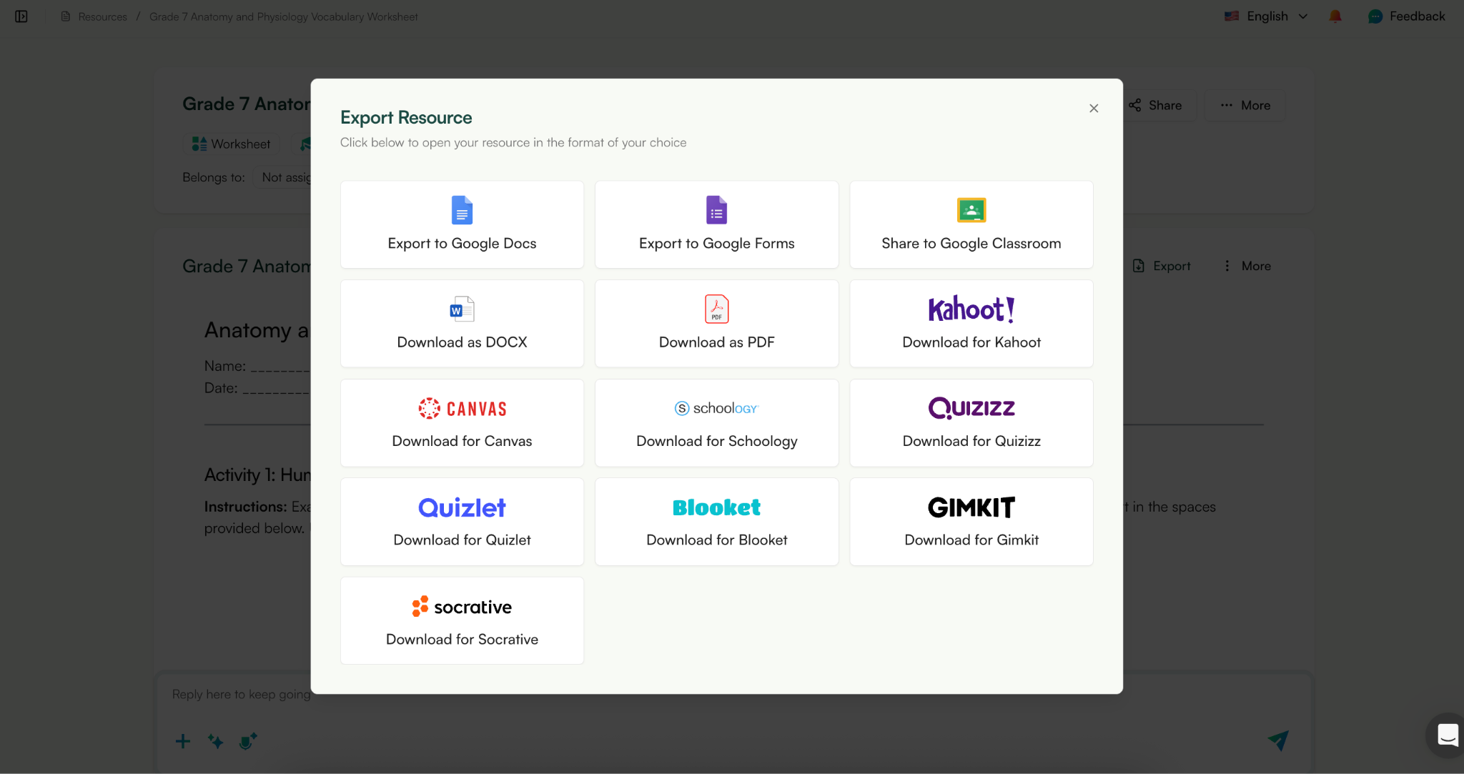 create vocabulary worksheets with AI