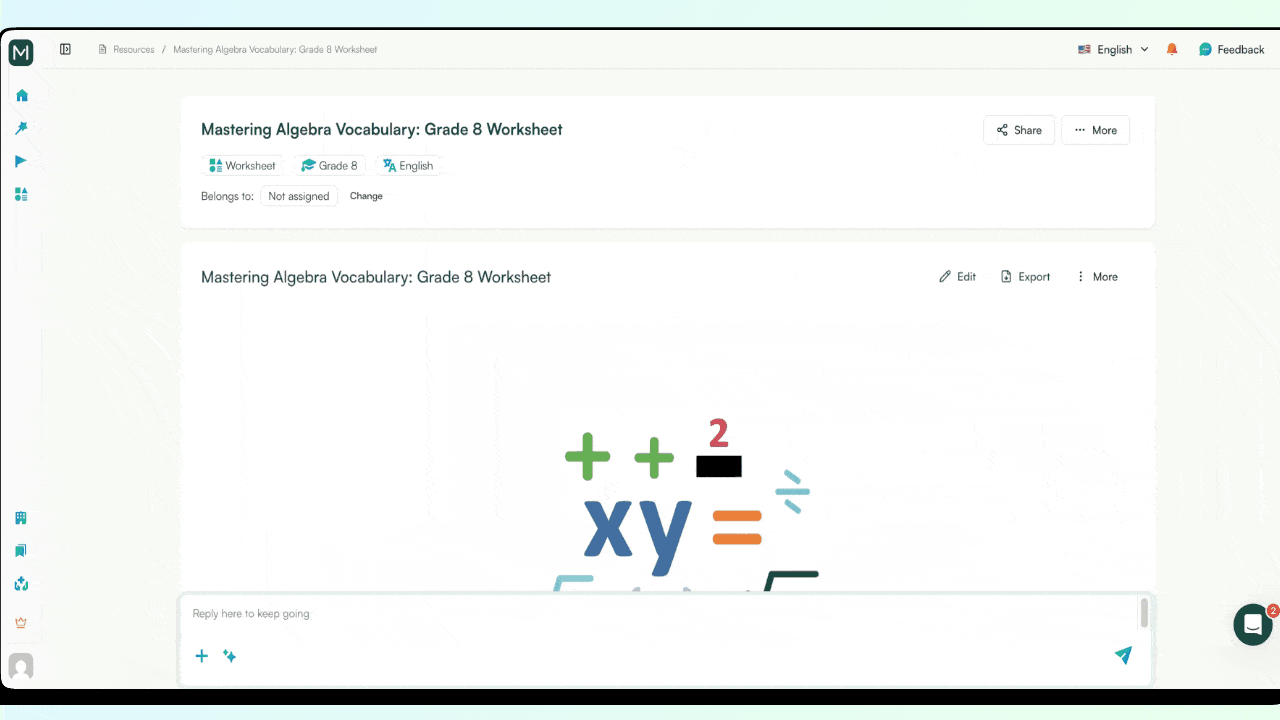 algebra vocabulary worksheet