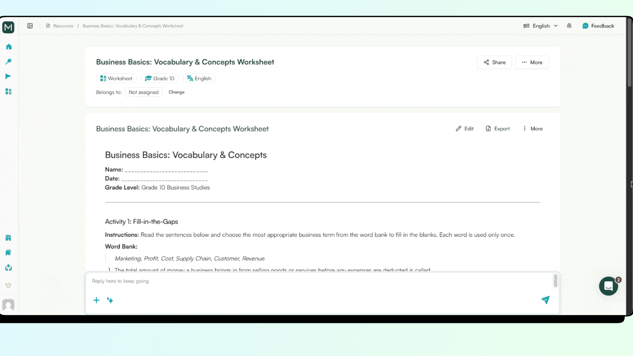 business vocabulary worksheet