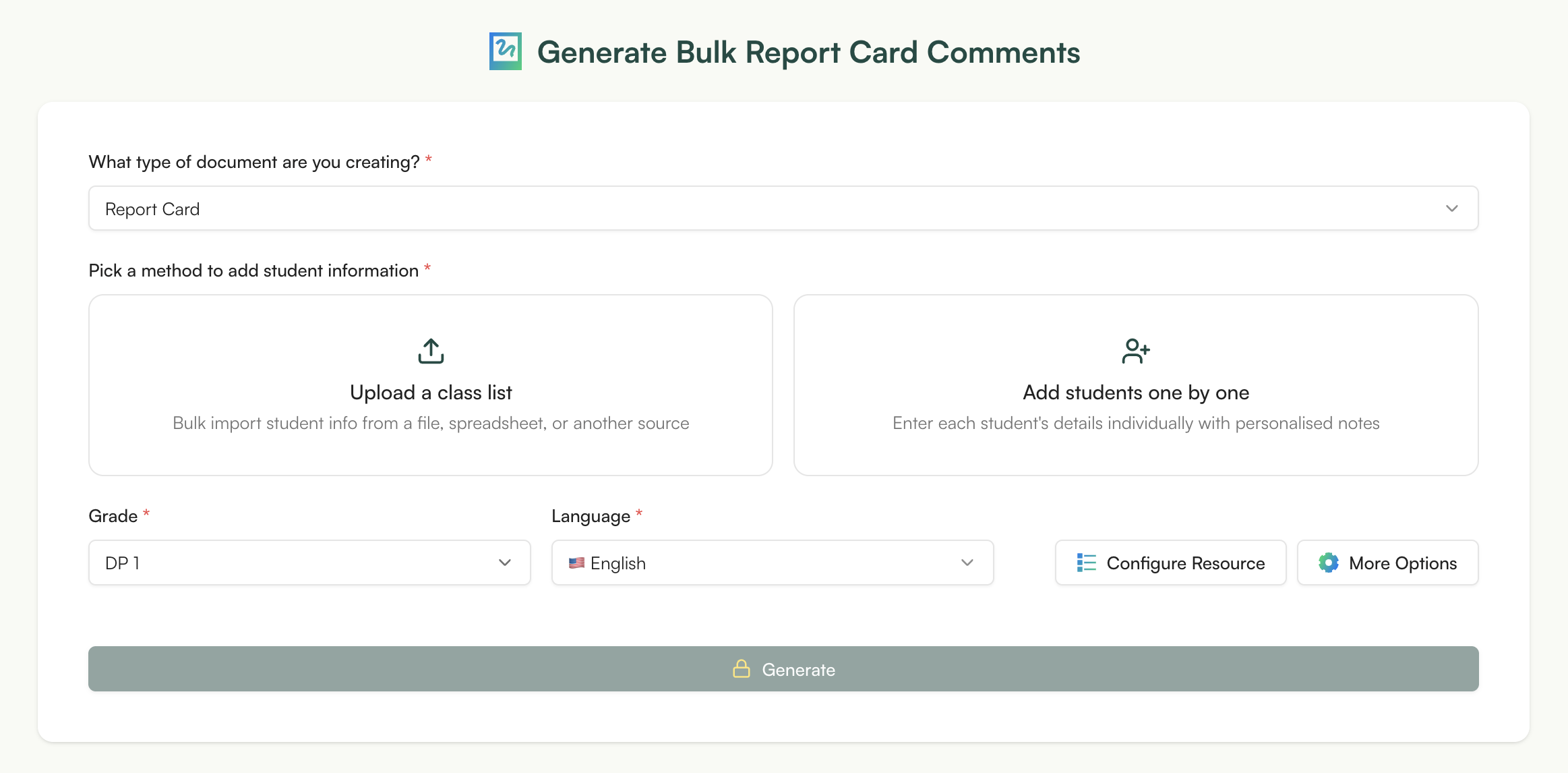 Generate Bulk Report Card Comments