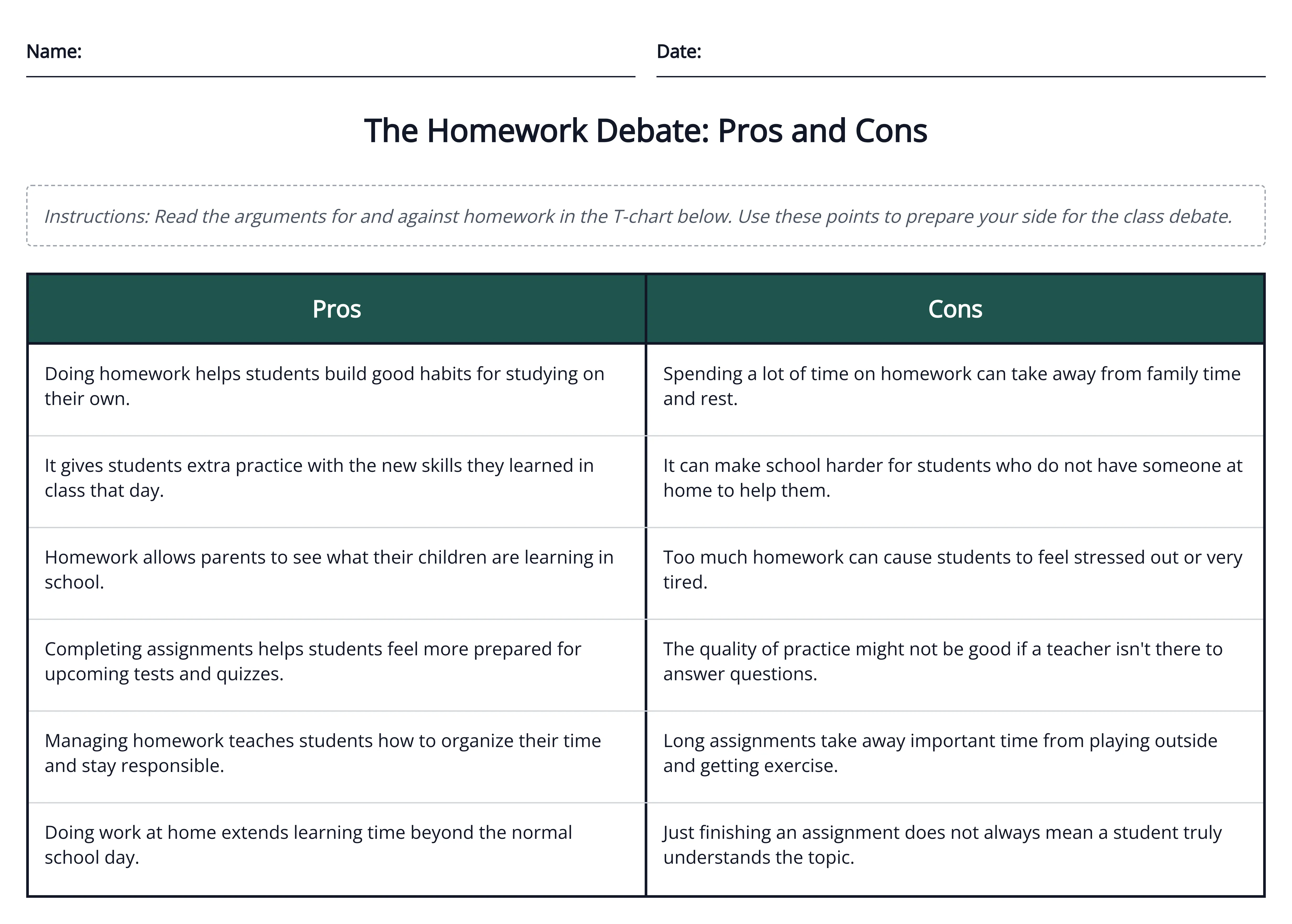 Pros and Cons of Homework T-Chart 2026-06-21 by Monsha