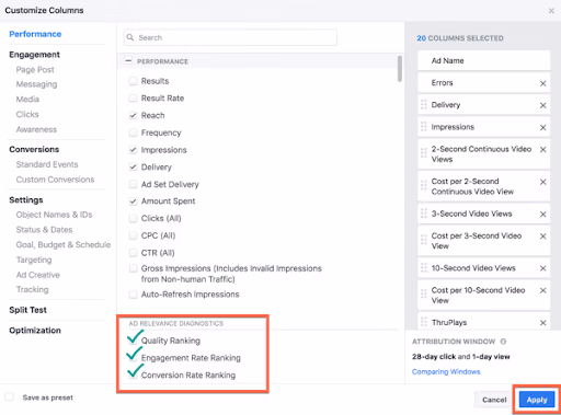 How to find Ad relevance diagnostics screenshot 2
