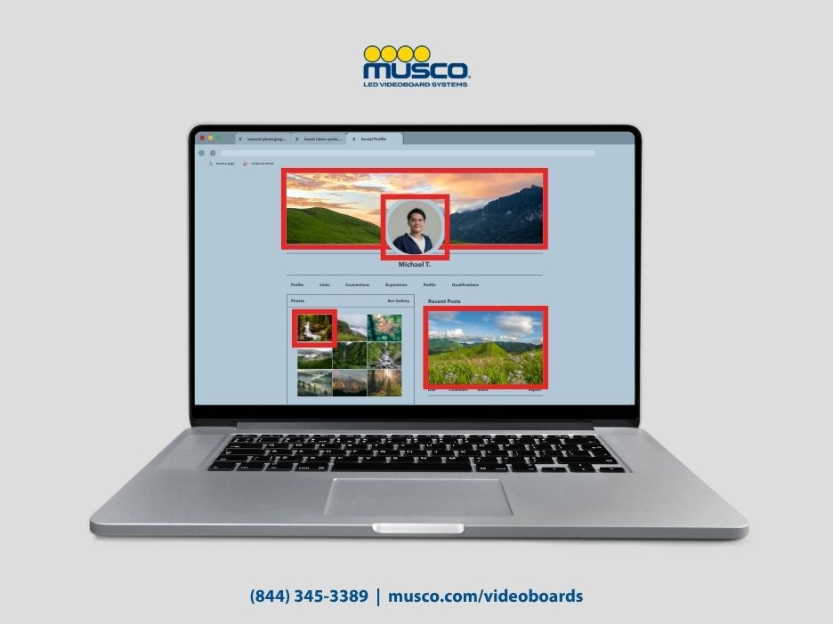 Computer with photos on it.
